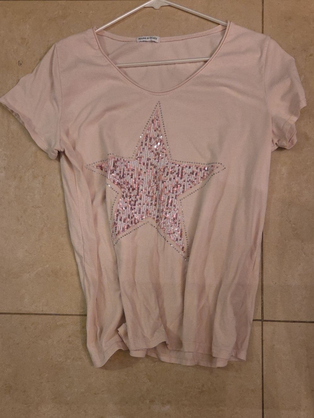 Pink Sequin Star Short Sleeve Top